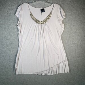 Saint Tropez West Beaded Neckline Tunic Top Ruffle Hem Light Purple Size L